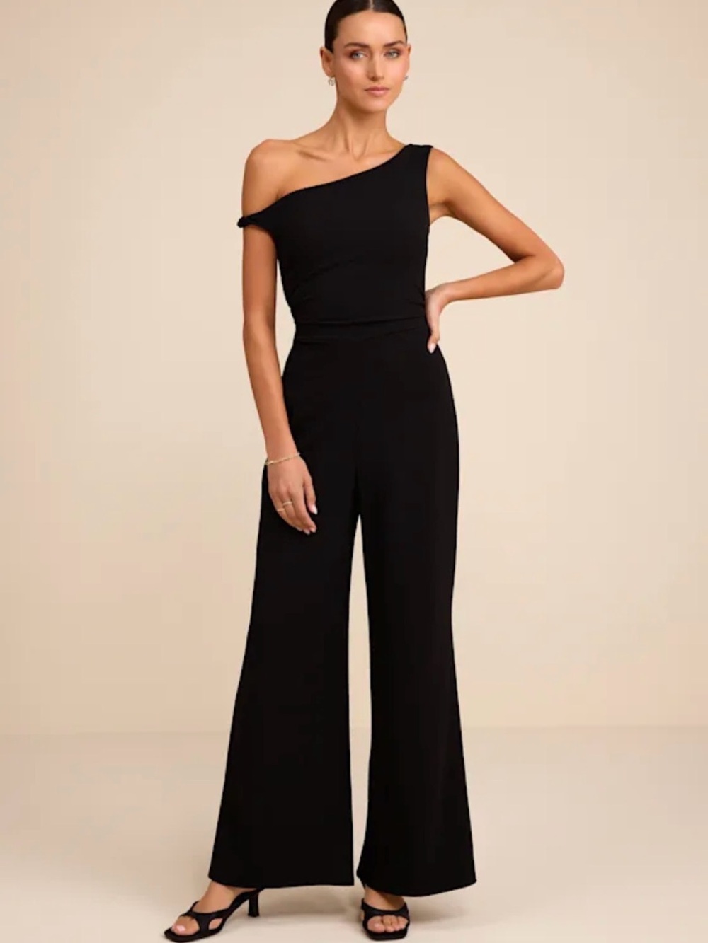 Lulus - One-Shoulder Black Wide-Leg Jumpsuit, size Small, NWT